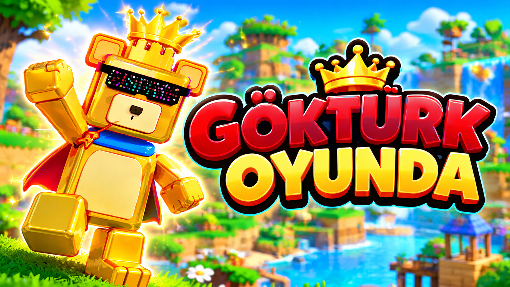 Göktürk Oyunda yazısı ve altın ayı karakteri bulunan renkli oyun bannerı